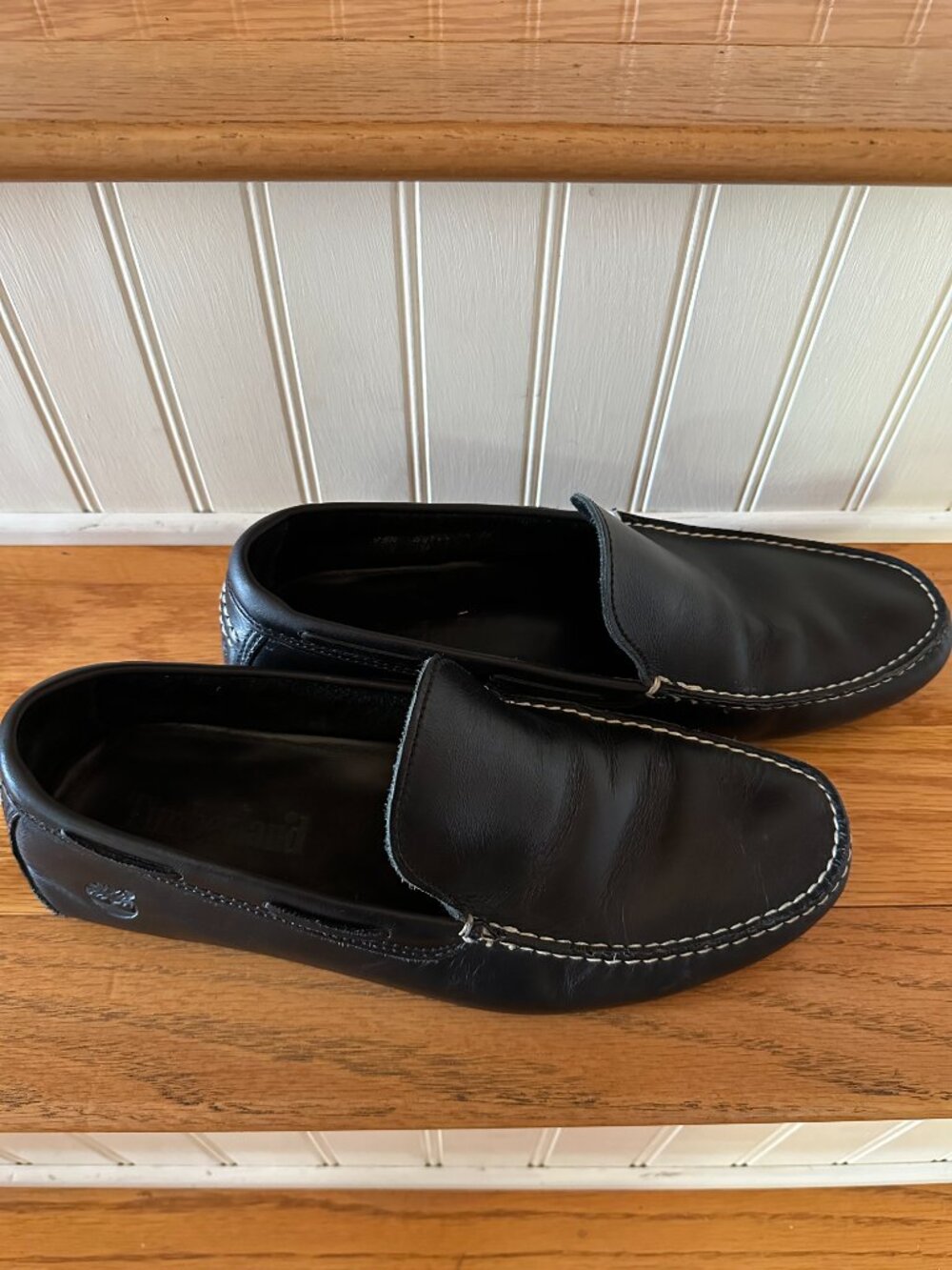 Timberland Men's Black Leather Driving Moccasin Loafers Slip On Shoes Size 9.5M